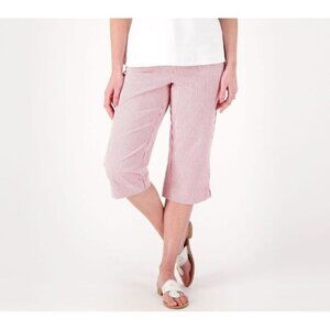 Quacker Factory Capri Pant Plus Size 3X Pull On 19" Stretch Seersucker Red White